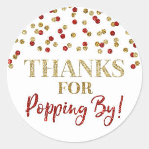 Gouden Rode Confetti Bedankt voor Popping By Ronde Sticker