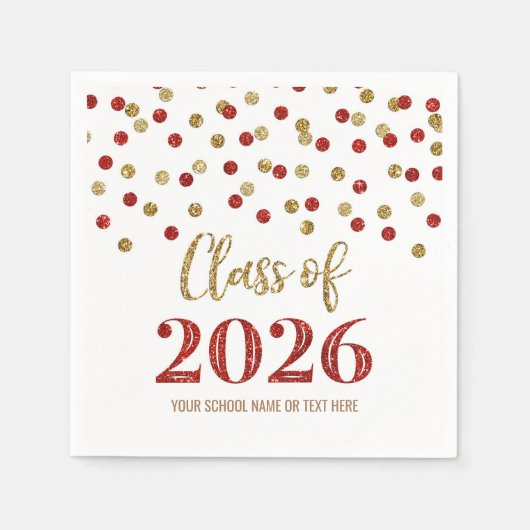Gouden rode confetti eindexamen 2026 servetten (Voorkant)