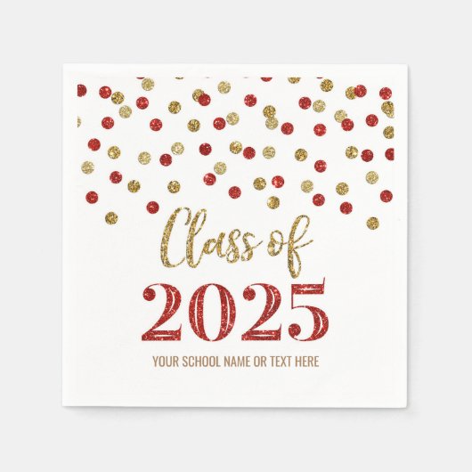 Gouden rode Confetti klasse van 2025 servetten (Voorkant)