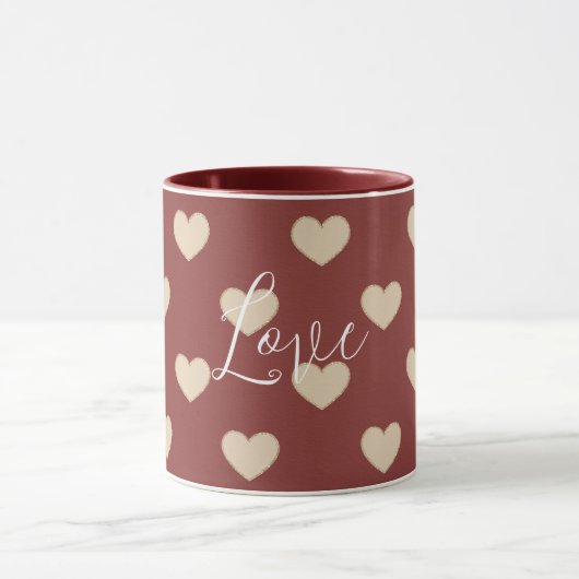 Gouden Rode Crème Glitter Harten Valentijnsdag Mok (Midden)