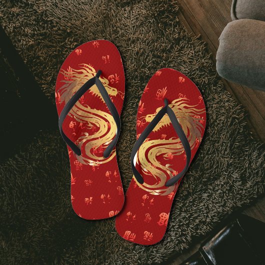 Gouden rode draak 龍 Chinees nieuwjaarsgeschenk Teenslippers