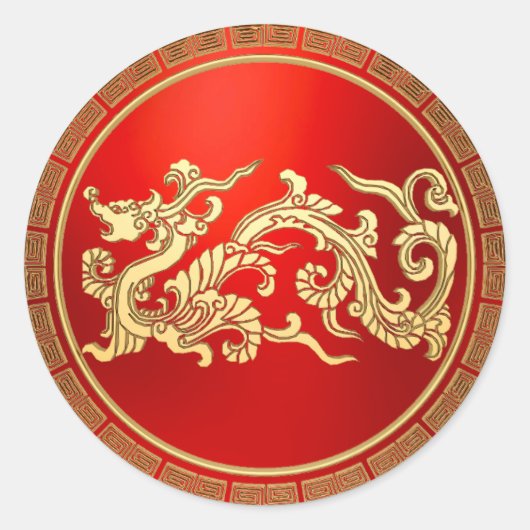 Gouden Rode Draak Chinees Nieuwjaar Ronde Sticker (Voorkant)