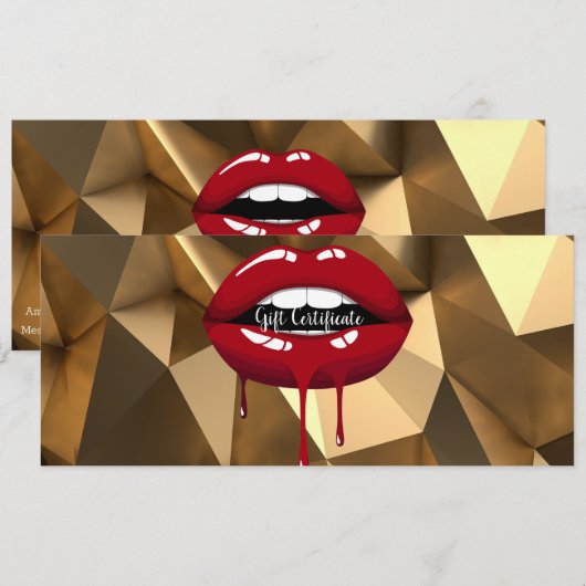 Gouden Rode Druppelende Lippen Make-up Cadeaubon Kaart (Voorkant / Achterkant)