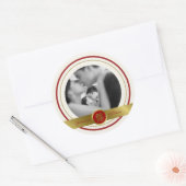 Gouden Rode Dubbele Geluk Foto Chinese Bruiloft Ronde Sticker (Envelop)