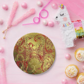 gouden, rode en zwarte glanzend kleurig papieren bordje (Feest)