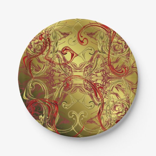 gouden, rode en zwarte glanzend kleurig papieren bordje (Voorkant)