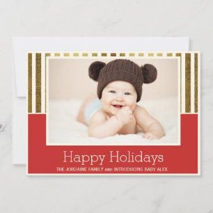 Gouden Rode Gelukkig Kerstfeest Foto Baby Aankondi Feestdagenkaart