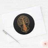 Gouden rode gitaar Tree of Life op zwart Ronde Sticker (Envelop)