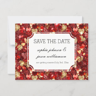 Gouden rode glinsterende harten save the date