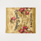 Gouden Rode Glitter Ballonnen Sweet 16 Wandkleed (Voorkant (horizontaal))