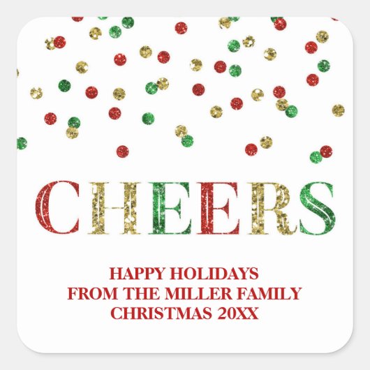 Gouden Rode Glitter Confetti Cheers Christmas Cust Vierkante Sticker (Voorkant)