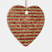 Gouden rode Glitter Glitz Stripes Keramisch Ornament (Rechts)