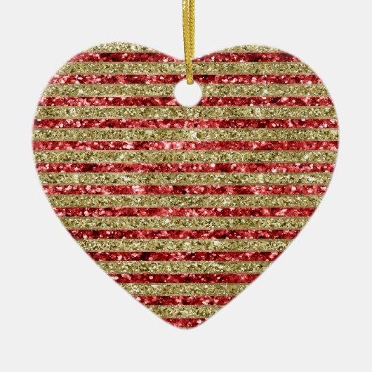 Gouden rode Glitter Glitz Stripes Keramisch Ornament (Voorkant)
