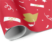 Gouden Rode Graduation Cap Toss Wrapping Papier (Rol Hoek)