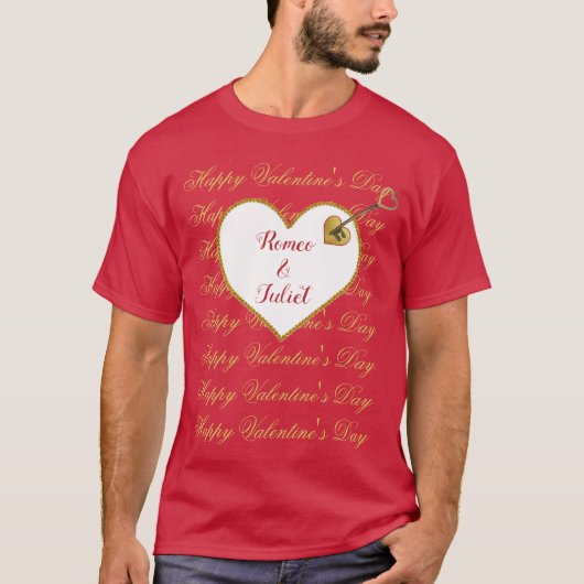 Gouden Rode Hart Romance Schattigee Moderne Valent T-shirt (Voorkant)