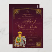 Gouden Rode Heer Ganesh Indiase bruiloft uitnodigi Briefkaart (Voorkant / Achterkant)