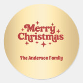 Gouden rode kerst favoriet ronde sticker (Voorkant)