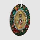 Gouden Rode Kerst Notenkraker, Glitter Lijst Ornament (voorkant)