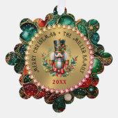 Gouden Rode Kerst Notenkraker, Glitter Lijst Ornament Kaart (Voorkant)