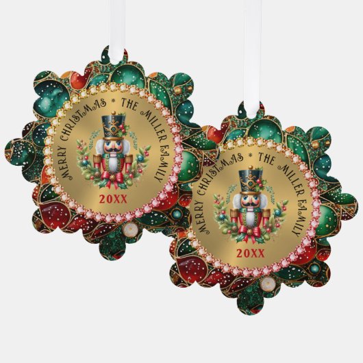 Gouden Rode Kerst Notenkraker, Glitter Lijst Ornament Kaart (Voorkant / Achterkant)