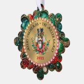 Gouden Rode Kerst Notenkraker, Glitter Lijst Ornament Kaart (Links)