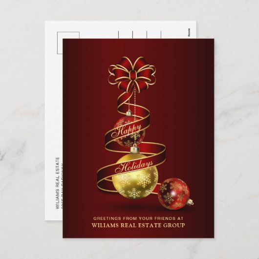 Gouden Rode Kerstbal Corporate Groet Feestdagenkaart (Voorkant / Achterkant)