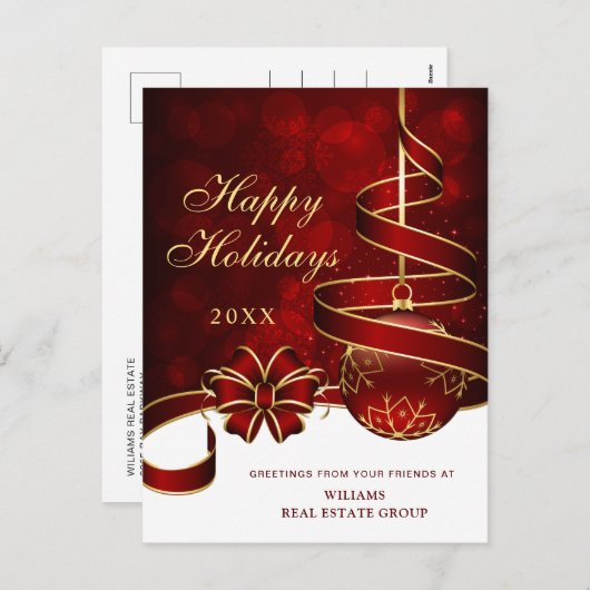 Gouden Rode Kerstbal Corporate Groet Feestdagenkaart (Voorkant / Achterkant)