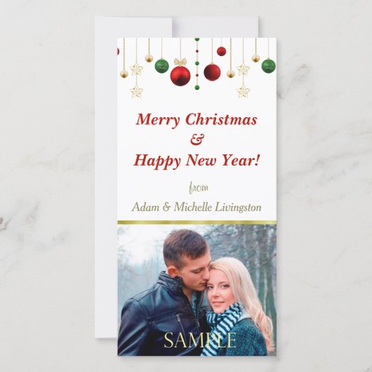 Gouden rode kerstbal feestdagenkaart (Voorkant)