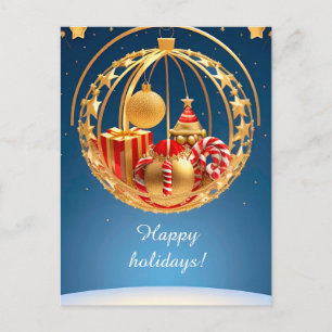 Gouden Rode Kerstballen Suikerstokken Feestdagenkaart