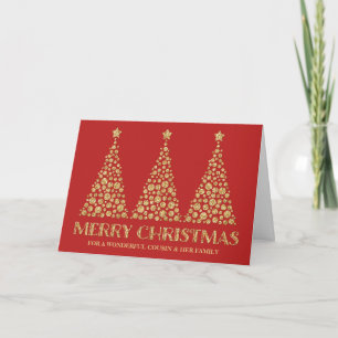 Gouden Rode Kerstbomen Familie van Neef Feestdagen Kaart