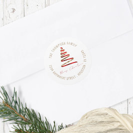 Gouden rode kerstboom retour naam adres ronde sticker