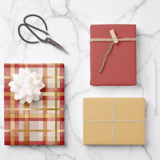 Gouden Rode Kerstplakken Inpakpapier Vel (Voorkant)