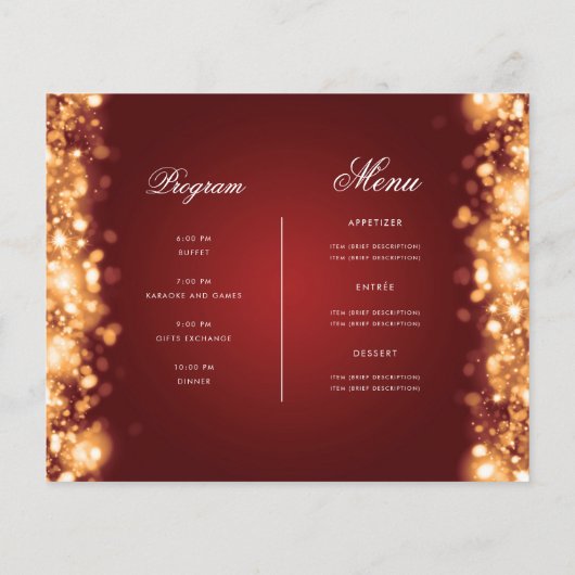 Gouden rode kerstverlichting uitnodigen programma flyer (Achterkant)