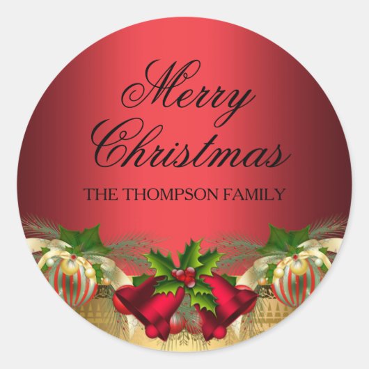 Gouden Rode klokken & Baubles Kerst sticker (Voorkant)