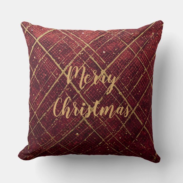 Gouden Rode Kruis Patroon, Prettig Kerstfeest Kussen (Voorkant)