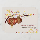 Gouden Rode Lantaarn Kerselaar Feestje Verjaardags Kaart (Voorkant / Achterkant)