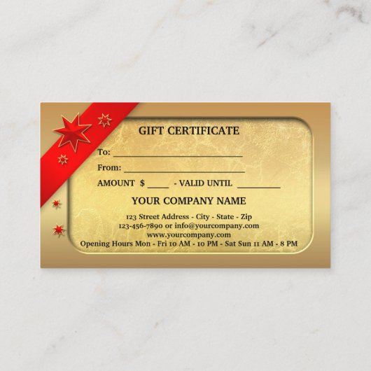 Gouden rode lint kerstcadeau Kaart Kortingskaartje (Achterkant)