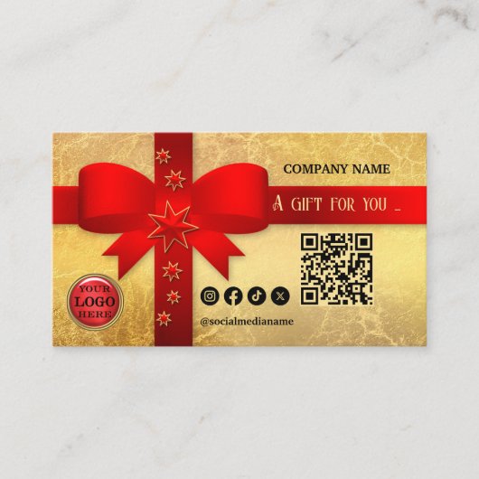 Gouden rode lint kerstcadeau Kaart Kortingskaartje (Voorkant)
