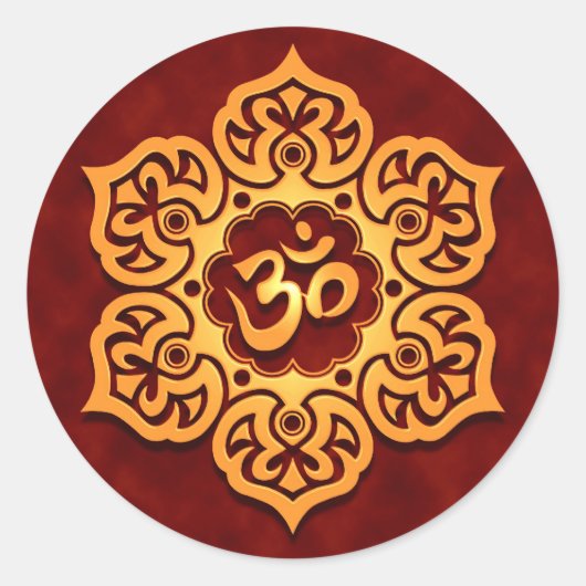 Gouden Rode Lotus Bloem OM Ronde Sticker (Voorkant)