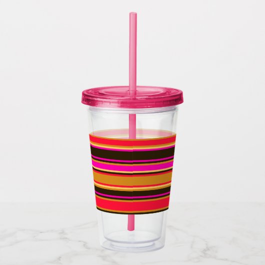 Gouden, Rode & Magenta Gestreepte Acryl Tumbler Acryl Drinkbeker (Rechts)