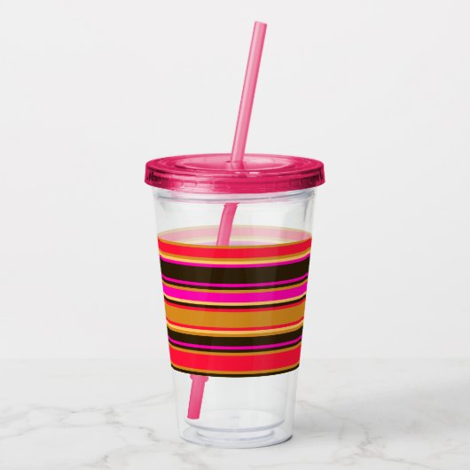 Gouden, Rode & Magenta Gestreepte Acryl Tumbler Acryl Drinkbeker (Achterkant)