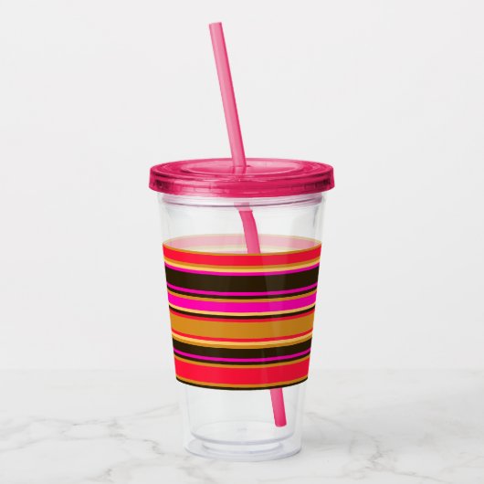 Gouden, Rode & Magenta Gestreepte Acryl Tumbler Acryl Drinkbeker (Links)