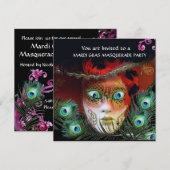 GOUDEN RODE MASKER,PAUWEVER MASKERAFE PARTY, KAART (Voorkant / Achterkant)