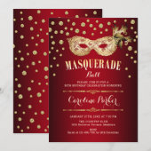 Gouden Rode Masquerade Bal Verjaardagsfeest Kaart (Voorkant / Achterkant)