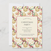 Gouden Rode Ornamenten Bogen Vakantie Kerstfeest Kaart (Voorkant)