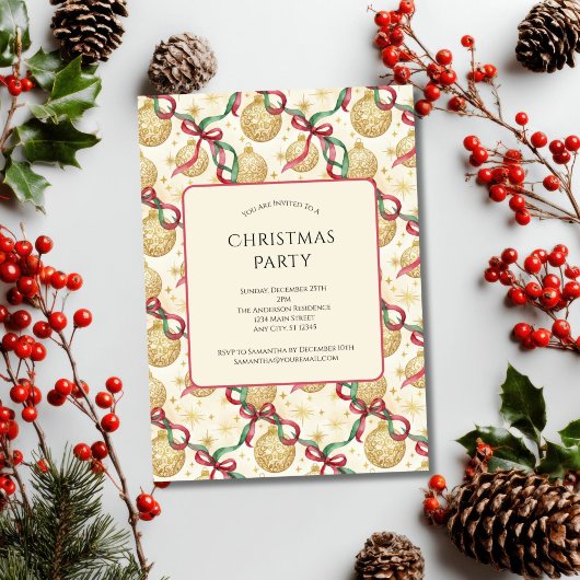 Gouden Rode Ornamenten Bogen Vakantie Kerstfeest Kaart