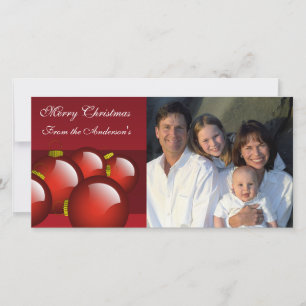 Gouden & Rode Ornamenten Familiefoto Feestdagenkaart