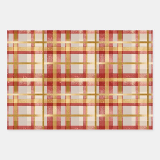 Gouden Rode Plaid Kerstmis Inpakpapier Vel (Voorkant)