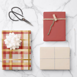 Gouden Rode Plaid Kerstmis Inpakpapier Vel