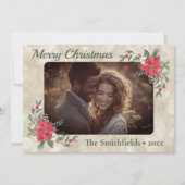 Gouden, rode Poinsettia Foto Flat Holiday Kaart (Voorkant)